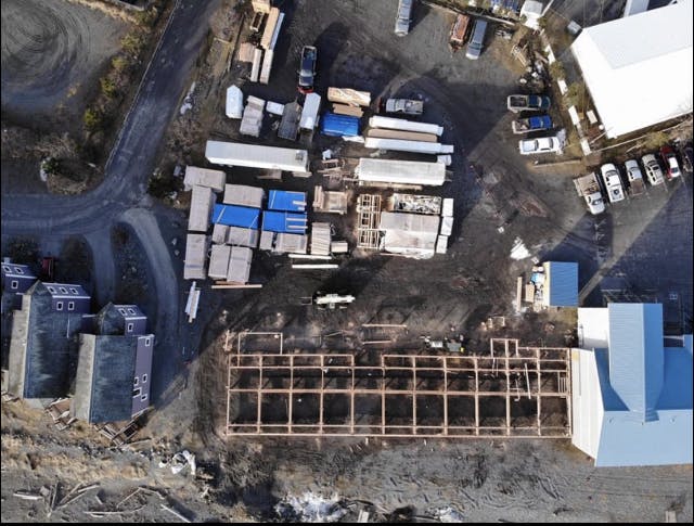 Aerial view of early Land's End construction.